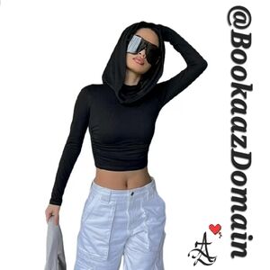 New" Black Hooded Crop Top